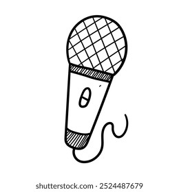 Hand drawn doodle wired microphone isolated on white background. Vector illustration.