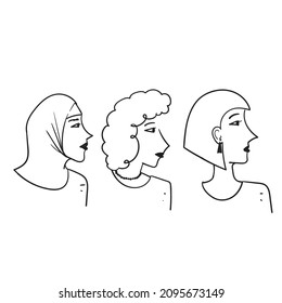 hand drawn doodle woman face illustration symbol for international womans day 