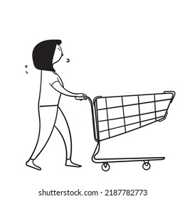 Hand Drawn Doodle Woman Pushing Trolley Illustration Vector