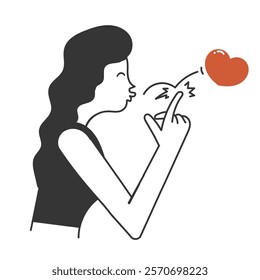 hand drawn doodle woman send love kiss gesture