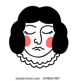 Cara de mujer garabato dibujada a mano. Ilustración de línea de vector