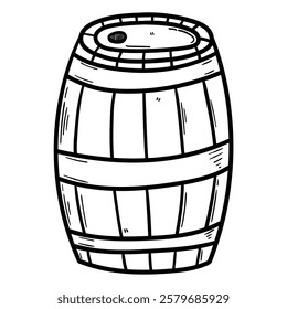 Hand drawn doodle wooden barrel isolated on white background. Vector illustration.