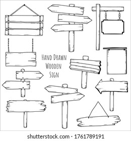 Hand drawn doodle wooden sign collection 