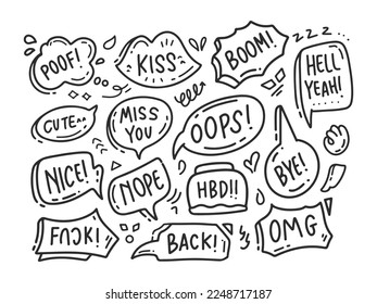 hand drawn doodle word bubbles with assorted words