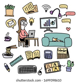 Hand drawn doodle work from home.
