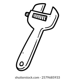 Hand drawn doodle wrench isolated on white background. Vector illustration.