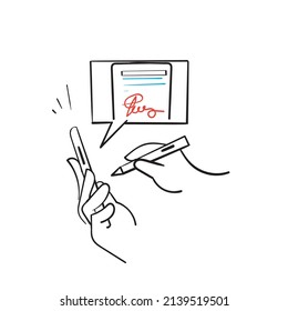 hand drawn doodle write signature on mobile illustration symbol for digital signature icon