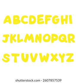 Hand drawn doodle yellow english alphabet isolated on white background. Vector illustration.