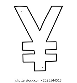 Hand drawn doodle yen symbol isolated on white background. Vector illustration.