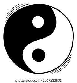 Hand drawn doodle yin yang symbol isolated on white background. Vector illustration.