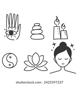 hand drawn doodle yoga meditation related illustration vector