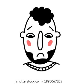 La cara de un joven con garabato dibujado a mano. Ilustración de la línea del vector.