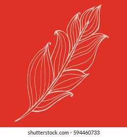 Hand drawn doodle zentangle feather isolated from background. Black illustration with different ornaments.