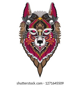 Hand Drawn Doodle Zentangle fox Illustration-vector.
