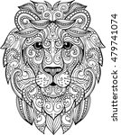Hand drawn doodle zentangle lion illustration. Decorative ornate vector lion head drawing for coloring book