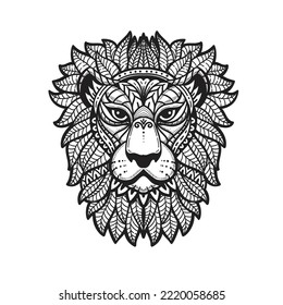 Hand drawn doodle zentangle lion illustration. Decorative ornate vector lion head