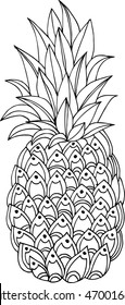 Hand drawn doodle zentangle pineapple illustration for coloring book