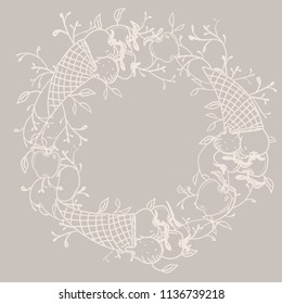 Hand Drawn Doodleapple icecream in waffle circle frame. Illustrations Drawing Vector Sketch for textile, print, postcard, text, invitation, poster, background, book, t-shirt print, design, wallpaper