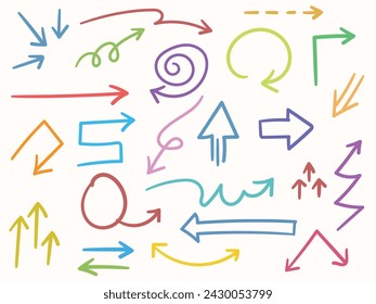 Dibujado a mano garabatos flechas elementos de diseño. elementos hechos a mano vector