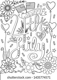 Hand drawn. Doodles art with flower element for Independence Day or Cards. Coloring for adult and kids. Vector Illustration