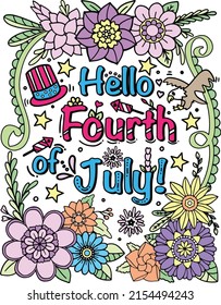 Hand drawn. Doodles art with flower element for Independence Day or Cards. Coloring for adult and kids. Vector Illustration