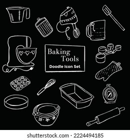 Hand drawn doodles baking tools. Chalkboard black and white