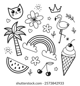  hand drawn doodles black and white illustrations eps
