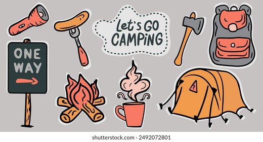 Hand drawn of doodles camping good for background, wallpaper, set icon. Design for prints, poster, trip, travel card