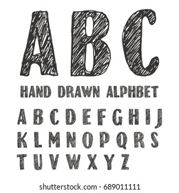 Hand drawn doodles capital letters of the Latin alphabet