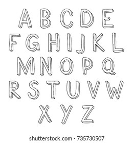 Hand drawn doodles capital letters of the Latin alphabet