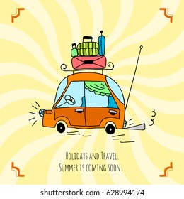 hand drawn doodles car. Vector