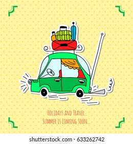 hand drawn doodles car. Vector