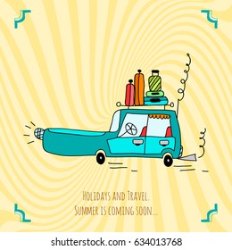 hand drawn doodles car. Vector
