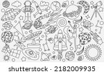 hand drawn doodles cartoon set of Space objects