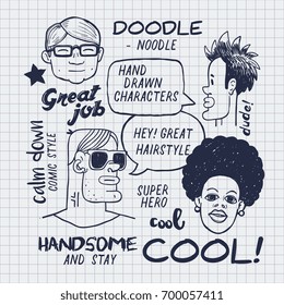 hand drawn doodles characters, vector illustration.