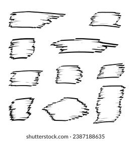 Colección de doodles dibujados a mano de marcos abstractos de doodles aislados en fondo blanco. Ilustración del contorno del marco vectorial.