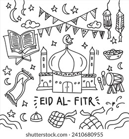 Hand drawn doodles eid al fitr celebration vector EPS 10