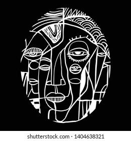 Hand drawn Doodles face. Colorful vector background