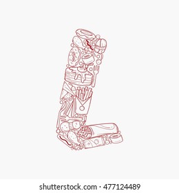 Hand drawn doodles Fast food alphabet. Letter L vector illustration