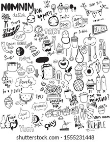 Hand drawn doodles of food and words3
