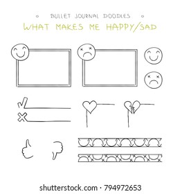 Hand drawn doodles with "good/bad" theme for your bullet journal, notebook, diary or anything else. Each doodle isolated, so you can choose only one for your design. Seamless dividers.