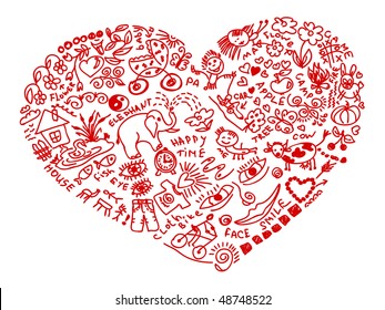 Hand drawn doodles in heart shape