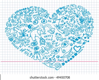 Hand drawn doodles in heart shape