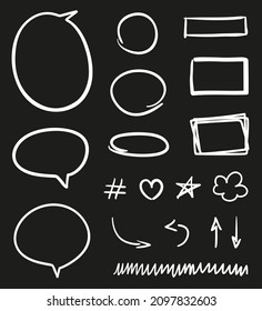 Hand drawn doodles. Infographic elements on isolated background. Freehand simple signs. Elements are drawn in a linear style. Black and white illustration