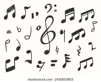 Hand drawn doodles note set elements. handcrafted music elements vector