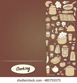 Hand drawn doodles objects food and utensils.
