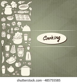 Hand drawn doodles objects food and utensils.