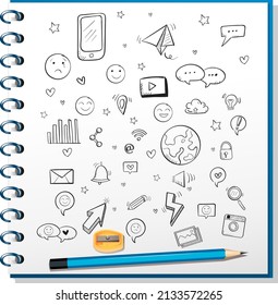 Dibujar objetos de doodles en papel con una ilustración de lápiz