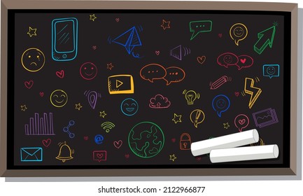 Hand drawn doodles on chalkboard illustration