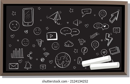 Hand drawn doodles on chalkboard illustration